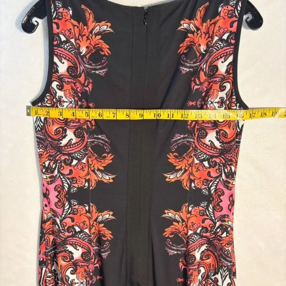Etcetera Sleeveless Knee-Length Sheath Dress With Ornate Red & Black Floral Prin - Picture 15 of 16